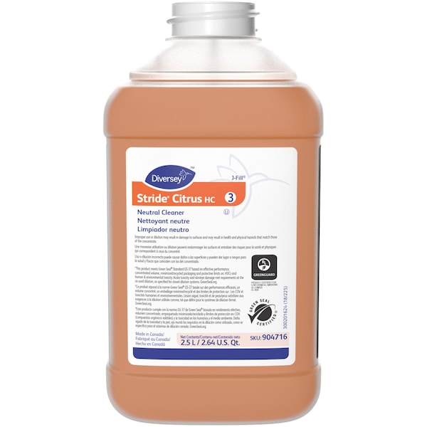 Diversey Neutral Cleaner, Stride Citrus, 2.5 Liter, Orange, PK 2 DVO904716 - main